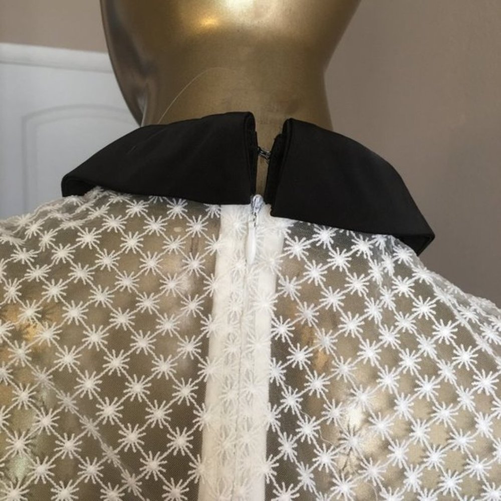 Black & White Petal Shift Dress with School Girl Collar - Picture 9 of 11